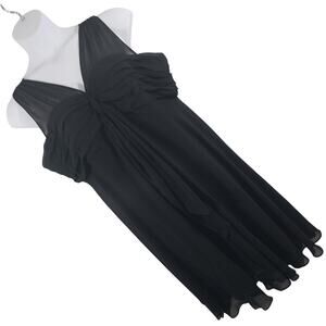 SCARLETT! BLACK CHIFFON PLEATED BUST, DRAPEY, FLOWING, SPLIT FRONT DRESS! SZ 18W